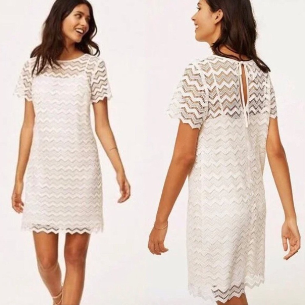 LOFT White Lace Chevron Shift Dress